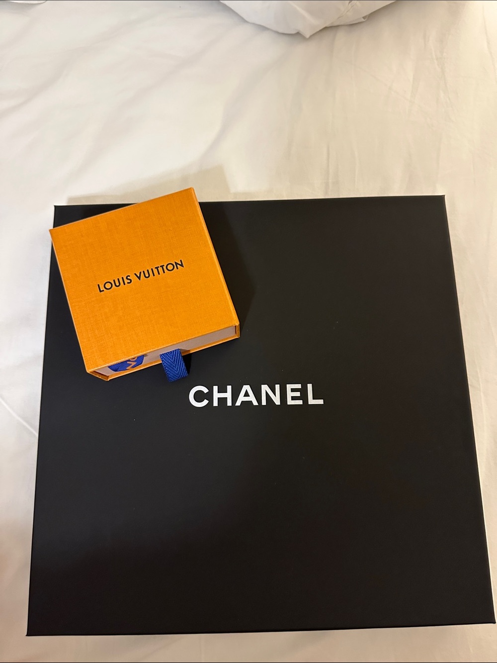 CHANEL Black Box with Orange Louis Vuitton Accent